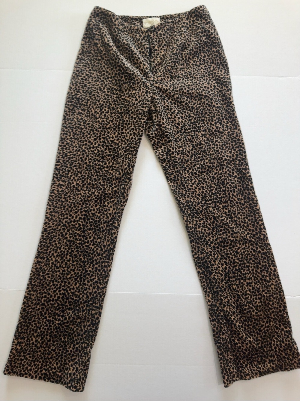 Cache Leopard Print Velour Flare Pants Size 8 Y2K Made in USA